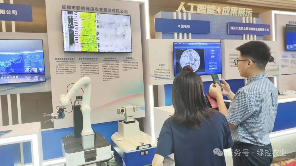 Visitor observing the AI-guided robotic arm operation and vision monitoring system in real time.